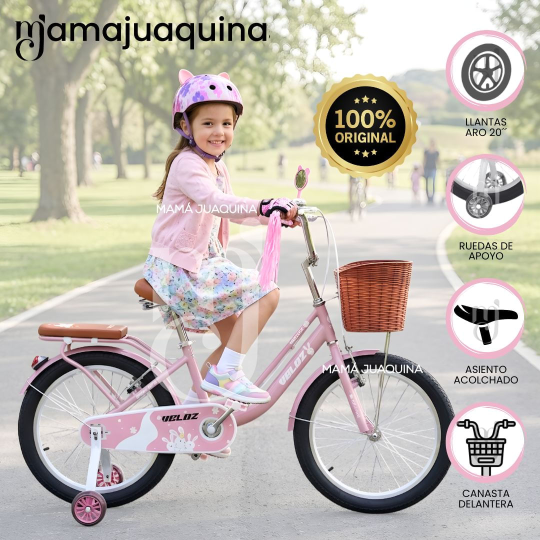 Bicicleta Campera para Niña Aro 20 «WENDY» con Canasta Rosado