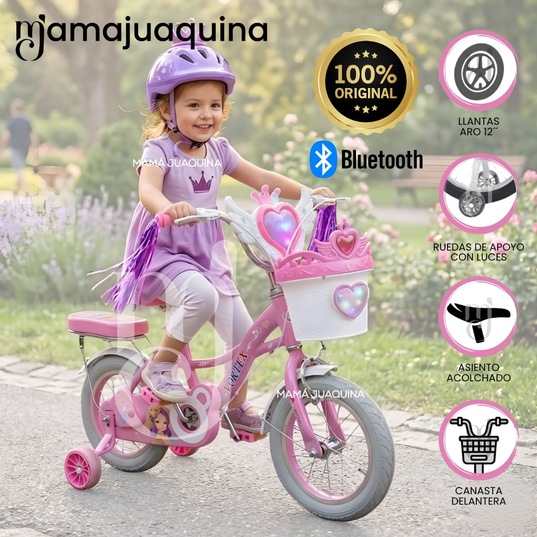 Bicicleta Campera para Niña Aro 12 «NERY» con Canasta Rosado Claro