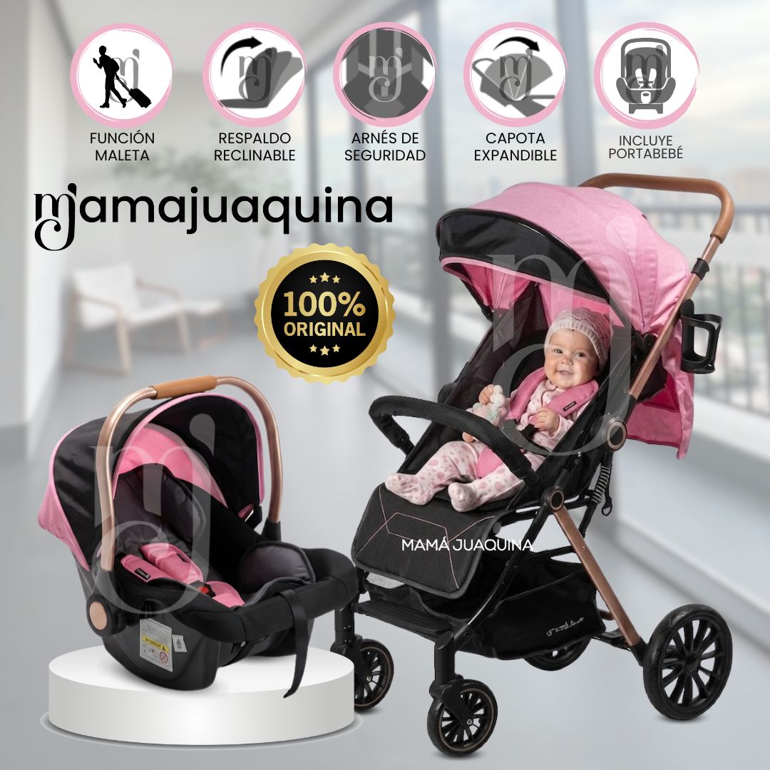 Coche Maleta de Paseo «KIBO PLUS» con Porta bebé Edición Exclusiva Rosado