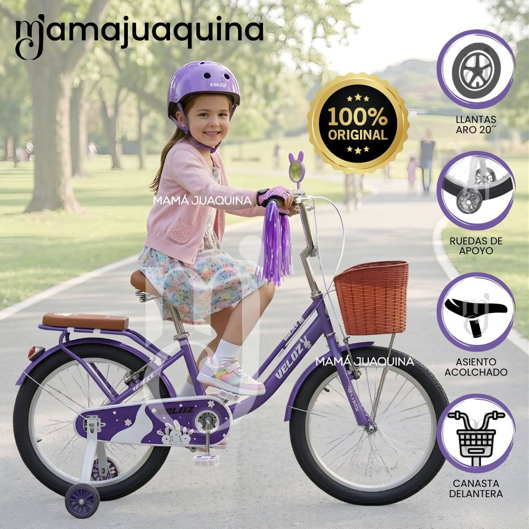 Bicicleta Campera para Niña Aro 20 «WENDY» con Canasta Morado