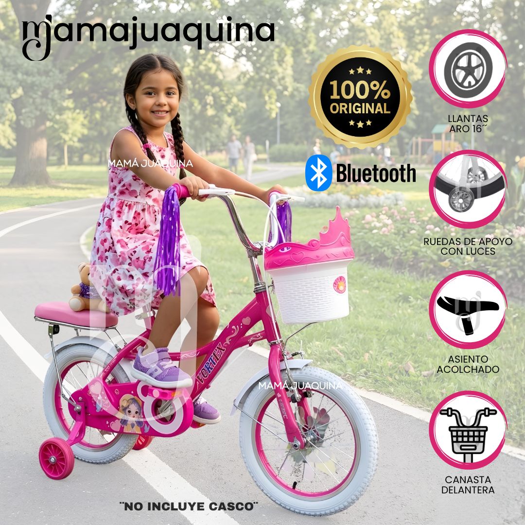 Bicicleta Campera para Niña Aro 16 «NERY II» con Canasta Rosado