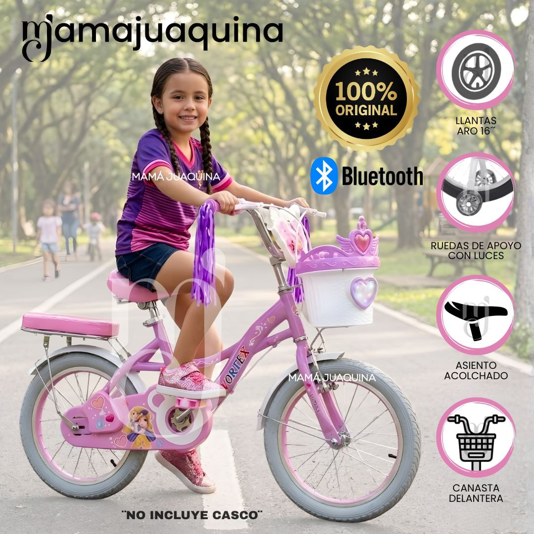 Bicicleta Campera para Niña Aro 16 «NERY II» con Canasta Rosado Claro