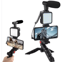 Kit de grabación Vlogging Micrófono, Trípode, Luz Led RECARGABLE