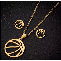 Set collar y aretes pelota básquet dorado