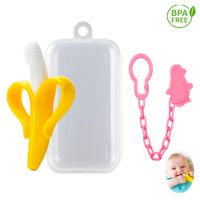 Mordedor Banana Amarillo Con Cadena Baby Froggie Pingüino Rosado Para Bebe
