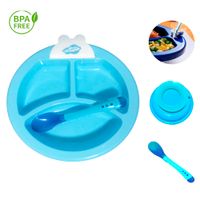 Set Plato Termico Con Cubierto Para Bebe Baby Froggie Celeste