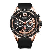Reloj Megir Acero Oro Rosa Negro y Silicona Negro MEG-8