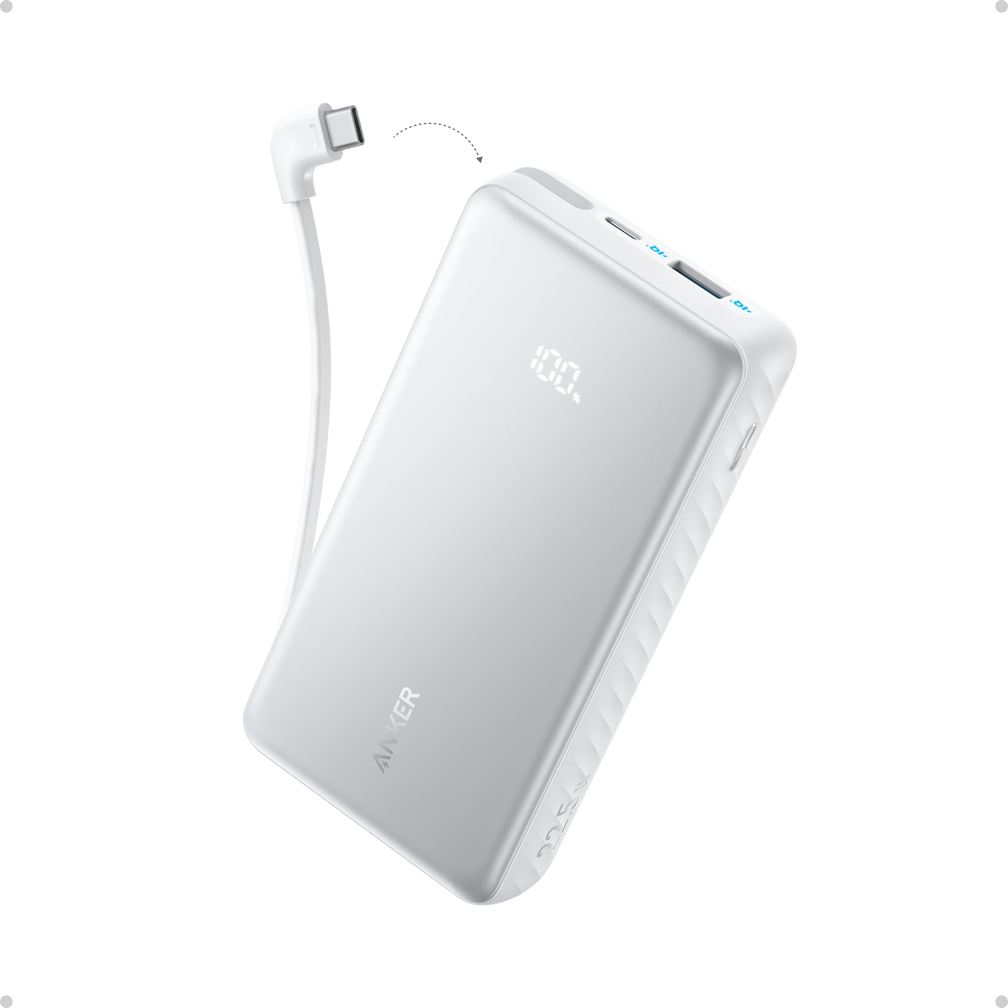 Anker Zolo Power Bank Blanco (20K, 22.5W, Built-In USB-C Cable)