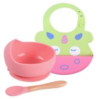 Pack Babero Unicornio con Cuenco Rosado con cuchara Baby Froggie para bebe