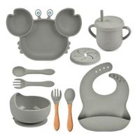Set plato cangrejo babero cubiertos y vaso verde para bebe