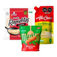 Pack Dedos de Pollo AVINKA Jalapeño Bolsa 12un + Mayonesa ALACENA Doypack 475g + Tortillas BIMBO Rapiditas Clásicas Bolsa 12un