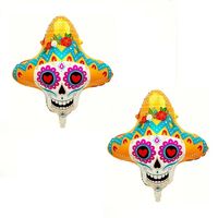 Set x 2 globos metálicos calavera con sombrero mexicano estilo catrina fiesta México