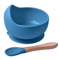 Cuenco De Silicona Con Cuchara Para Bebe Baby Froggie Azul acero