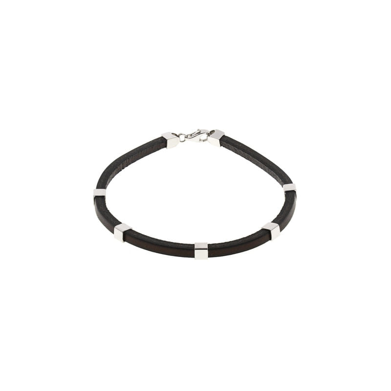 Pulsera Cilindros Red Plata 925 & Cuero