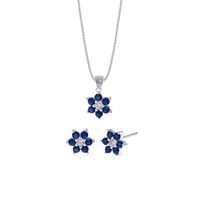 Set de Collar Y Aretes Flor Azul Plata 925
