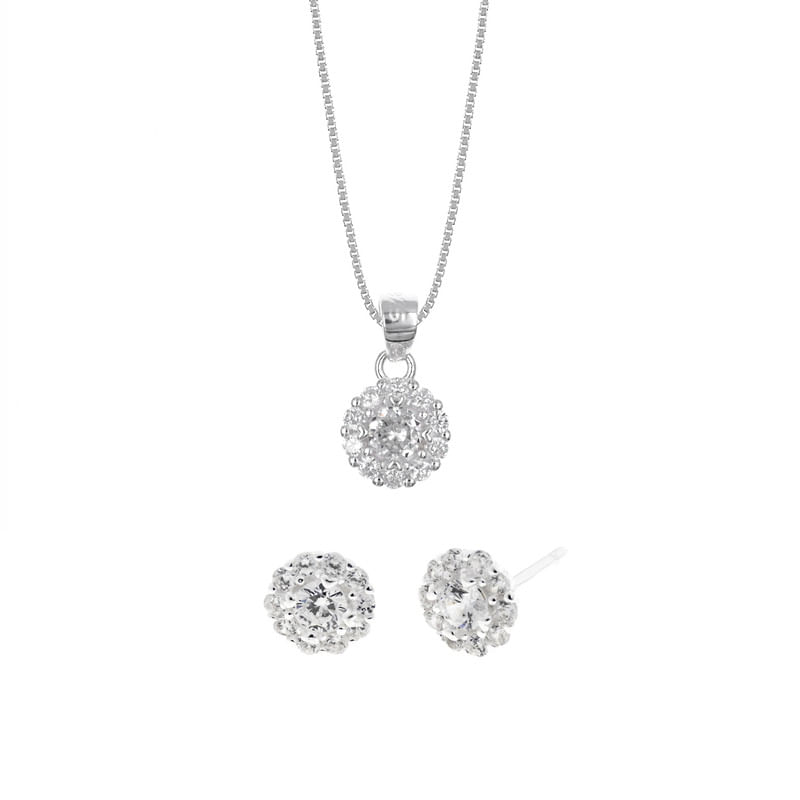 Set de Collar y Aretes Rosetas Plata 925