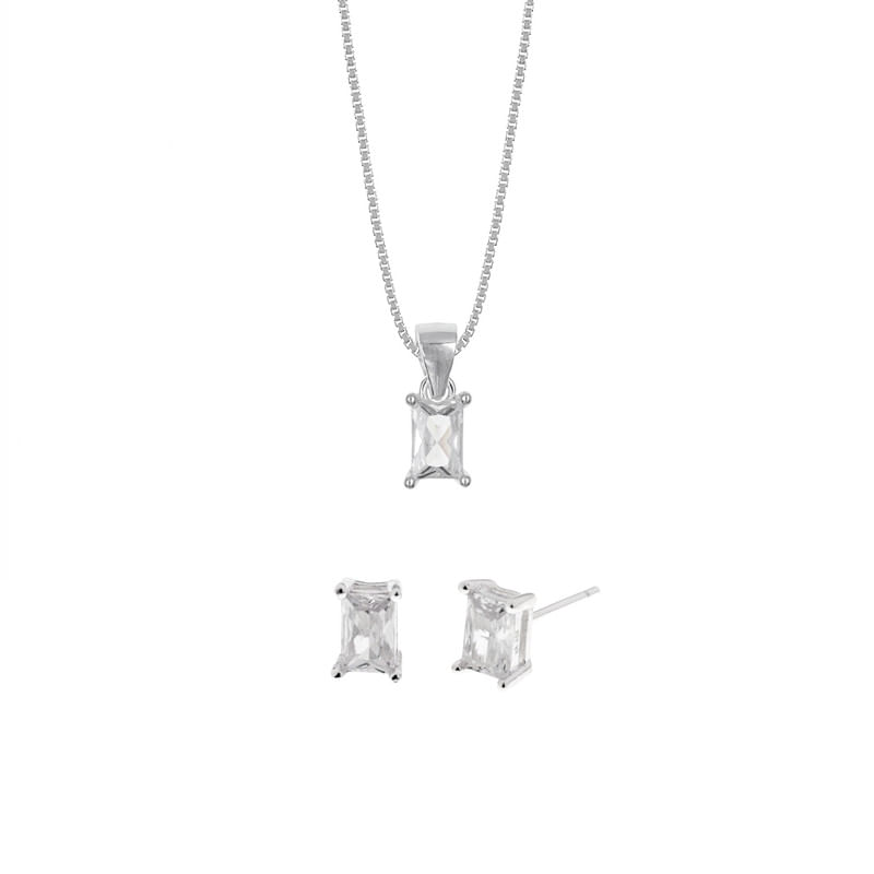 Set de Collar y Aretes Rectangular Plata 925