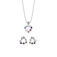 Set de Collar y Aretes Corazón Multicolor Plata 925