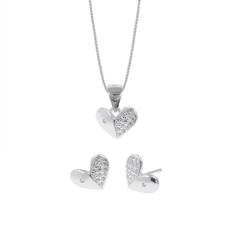Set de Collar Y Aretes Corazón Plata 925