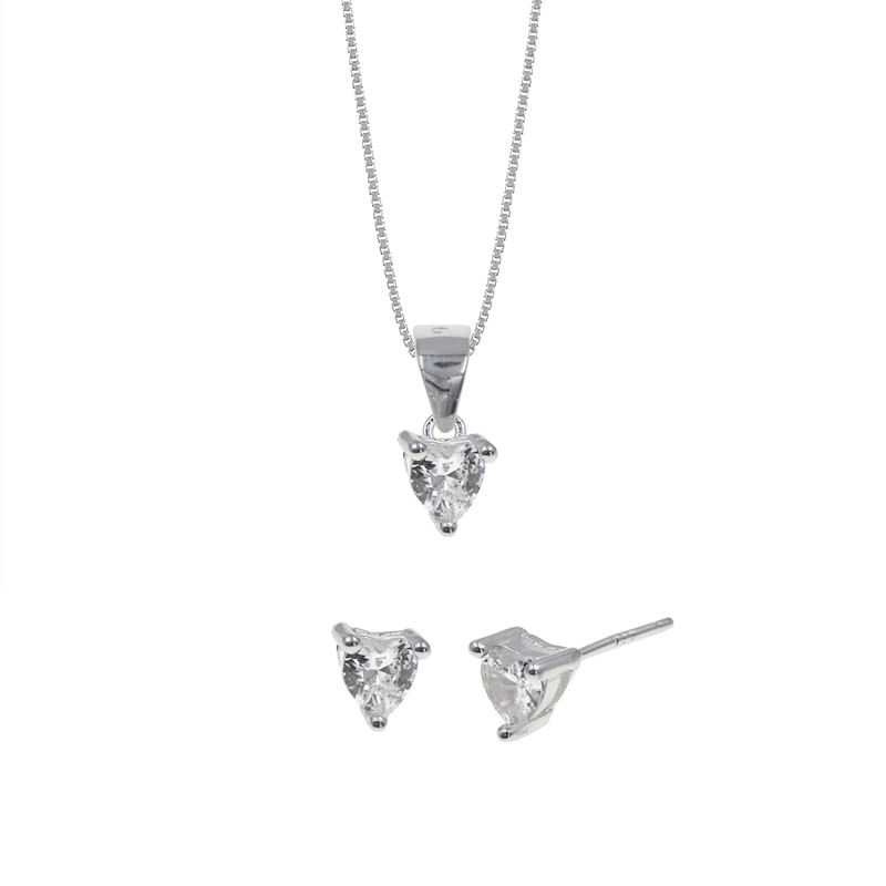 Set de Collar Y Aretes Corazón Plata 925