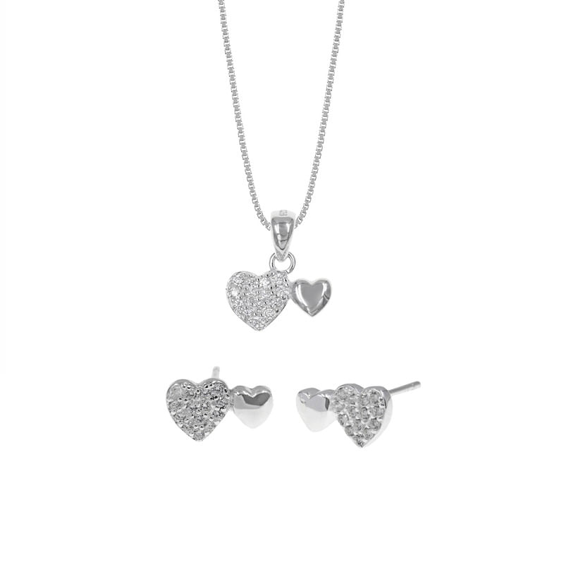 Set de Collar y Aretes Corazones Plata 925