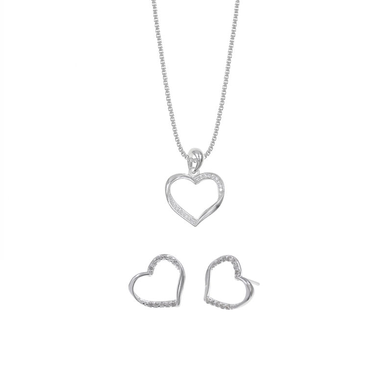 Set de Collar y Aretes Corazones Plata 925