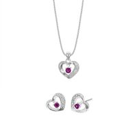 Set de Collar Y Aretes Corazón Rojo Plata 925