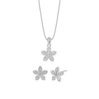 Set de Collar y Aretes Flores Plata 925