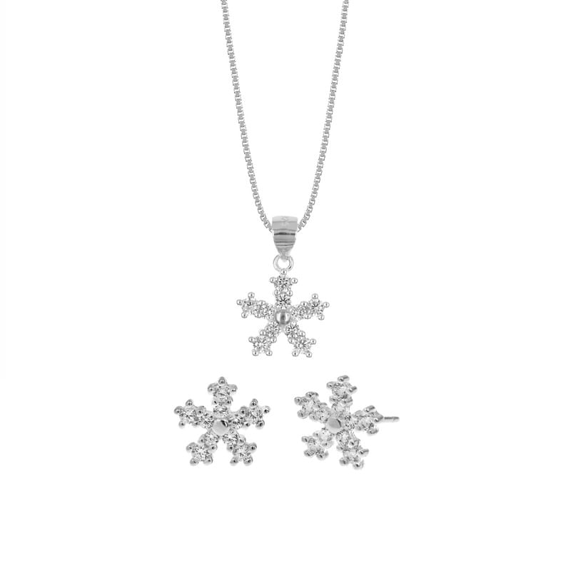 Set de Collar y Aretes Flor Plata 925