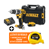 Taladro Percutor Inalámbrico Dewalt 1/2"" 20V XR + Bateria 5ah 20V + Cargador + 02 Brocas de Metal