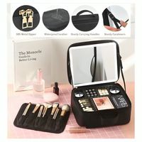 Bolsa Organizadora de Joyas Maquillaje de Viaje con Espejo Luces LED Táctil con Estuche para Brochas
