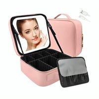 Bolsa Organizadora de Joyas Maquillaje de Viaje con Espejo Luces LED Táctil con Estuche para Brochas