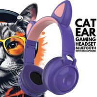 Audífonos Bluetooth con Micrófono Orejas Gato Luz LED - LILA