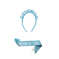 Set vincha y banda escarchada cumpleaños Birthday Girl celeste