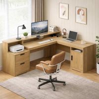 Escritorio en L Theo TU MESITA Color Rovere con Repisas y Almacenamiento