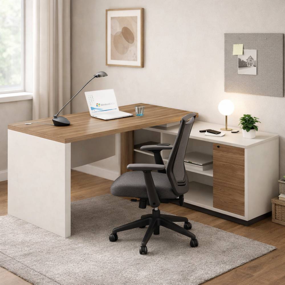 Escritorio en L Oriana con Almacenamiento Color GalesBlanco TU MESITA Canto Grueso