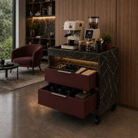 Estación de Café Maribel TU MESITA con 2 Cajones Mamba y Burdeos Canto Grueso