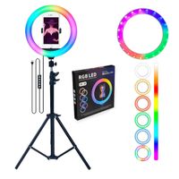 Aro De Luz Rgb Multicolor De 30 Cm Profesional Con Tripode 2.10 m