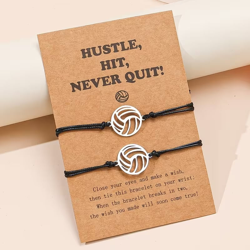 Set x 2 pulseras pelota de voley para mejores amigos o parejas equipo voleibol dije plateado