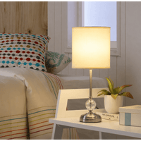 Lámpara De Mesa Noche Moderna Blanca Pantalla Tela 42 Cm