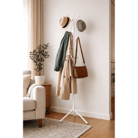 PERCHERO DE PIE BLANCO COLGADOR ARMABLE ROPA SOMBRERO ABRIGOS 3 NIEVELES 9 GANCHOS