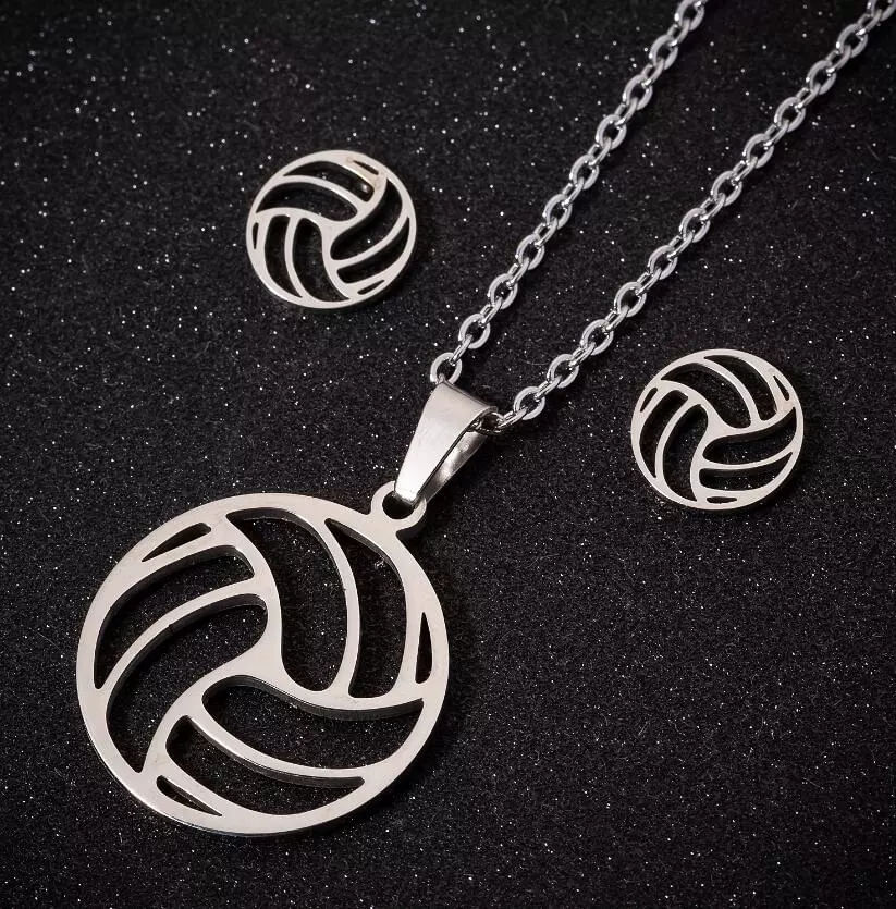 Set collar y aretes pelota voley plateado