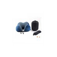 Kit viaje cojín cuello espuma viscoelástica + tapaoido + antifaz azul