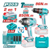 Taladro Percutor 96nm + Llave de Impacto 850nm 20v Industrial total TOSLI250586