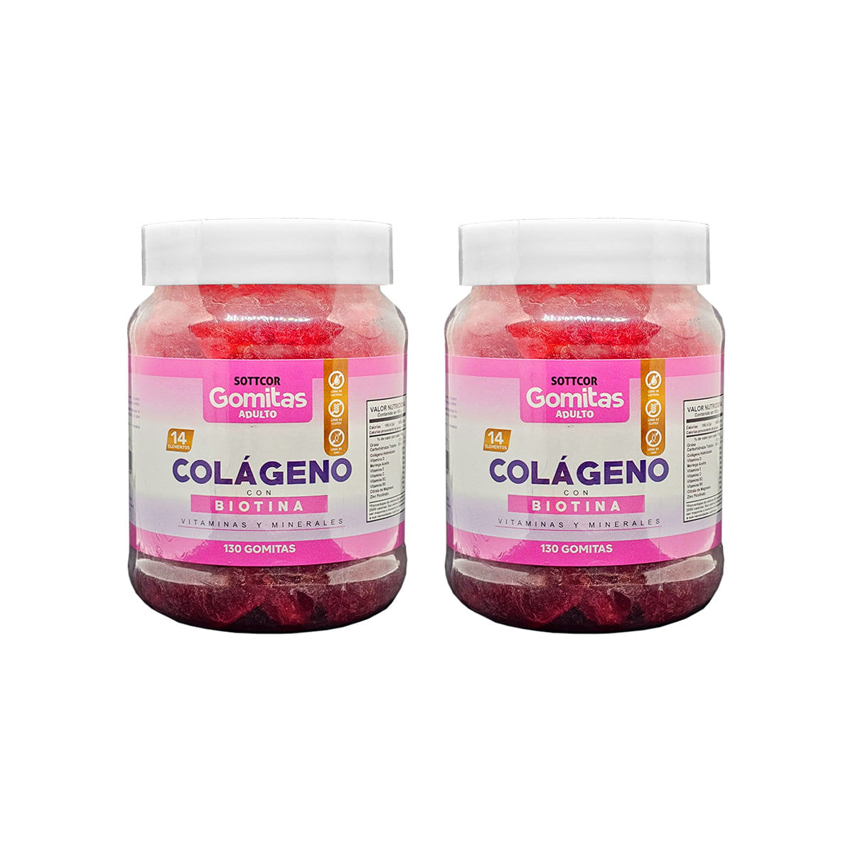 Gomitas Adultos Colágeno y Biotina Sottcor 130 Gomitas 2 Pack