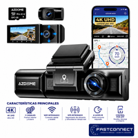 CAMARA PARA AUTOS DASHCAM AZDOME M550 PRO 4K Triple Frontal + Interior + Trasera GPS + WiFi + 64GB