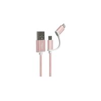 CABLE KX 2 IN 1 - APPLE LIGHTNING & MICROUSB TO USB-A. 2.4A. BRAIDED MFI CERTIFIED. 3.2FT/1M ROSE GO
