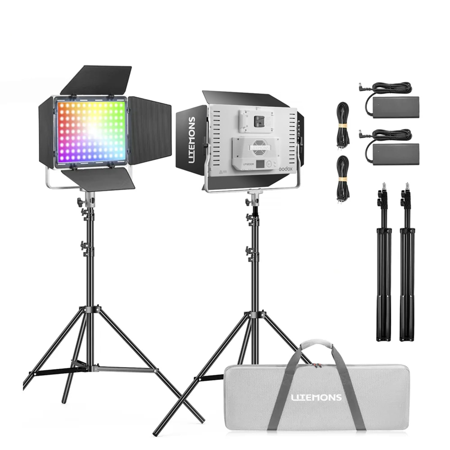 Kit De 2 Litemons Godox LP1200R RGB + Parantes + Maletín