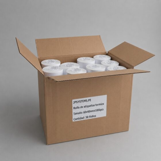 Caja 50 rollos de 1000 etiquetas adhesivas térmico directo 60x40mm TD blanco tuco 1 pulgada