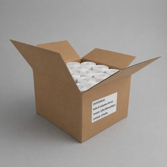 Caja de 20 rollos de 500 etiquetas adhesivas térmico 100x100mm TD blanco tuco de 1 pulgada